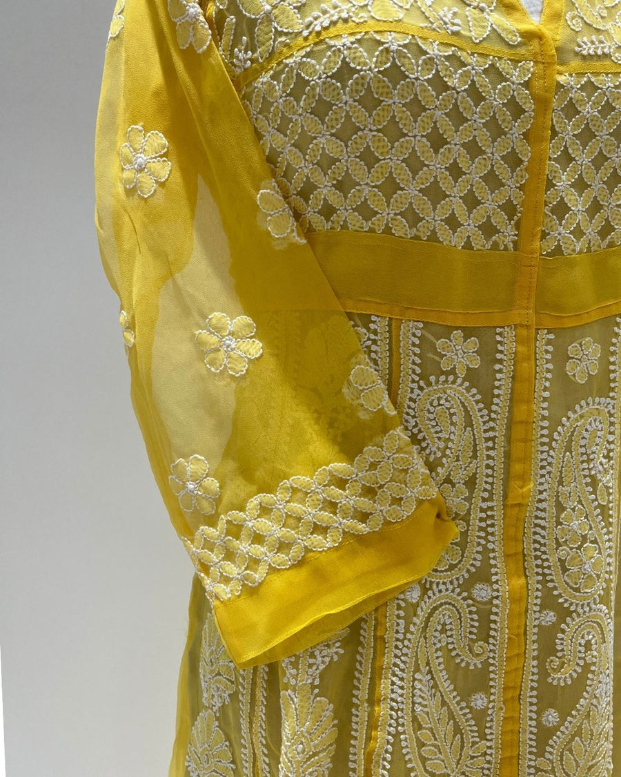 Georgette Anarkali Chikankari Kurta- Sunflower Yellow