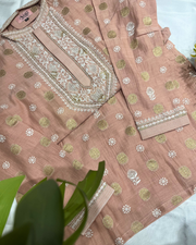 Chanderi Banarsi Chikankari Men's Kurta - Rose Gold