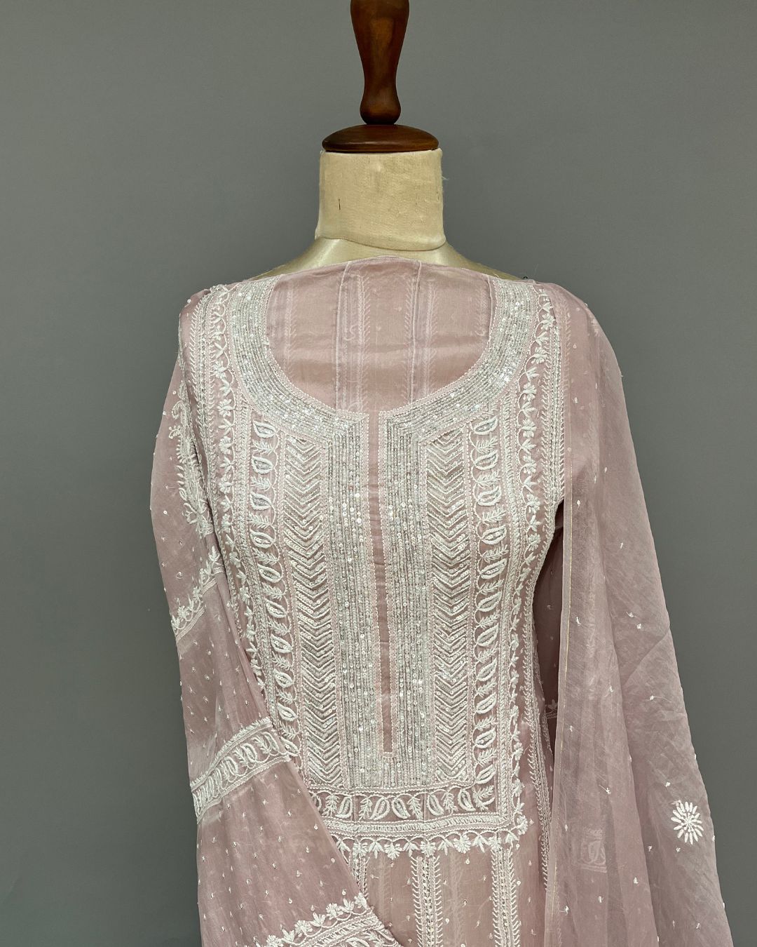 Organza Chikankari unstitch 2pc Anarakali - Mauve Ombre