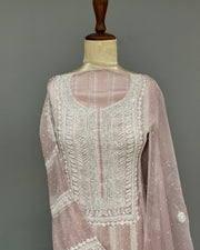 Organza Chikankari unstitch 2pc Anarakali - Mauve Ombre