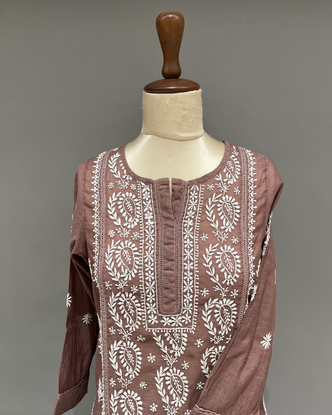 Chanderi Chikankari Co-ord Set - Rosewood