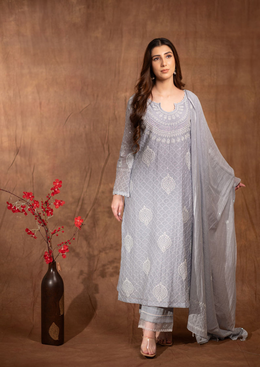 Mul Chanderi Chikankari Straight Suit - sc2424239