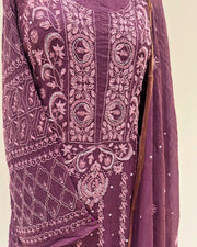 Tissue Chikankari Unstitched Anarkali - Plum Wine