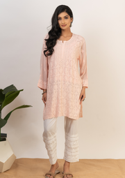 Georgette chikankari short kurta - olive green