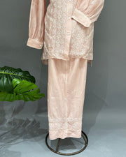 Maheshwari Chanderi Chikankari Co ord Set - Dusty Pink