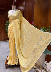 Chikankari Vescouse Saree - Sunshine Yellow
