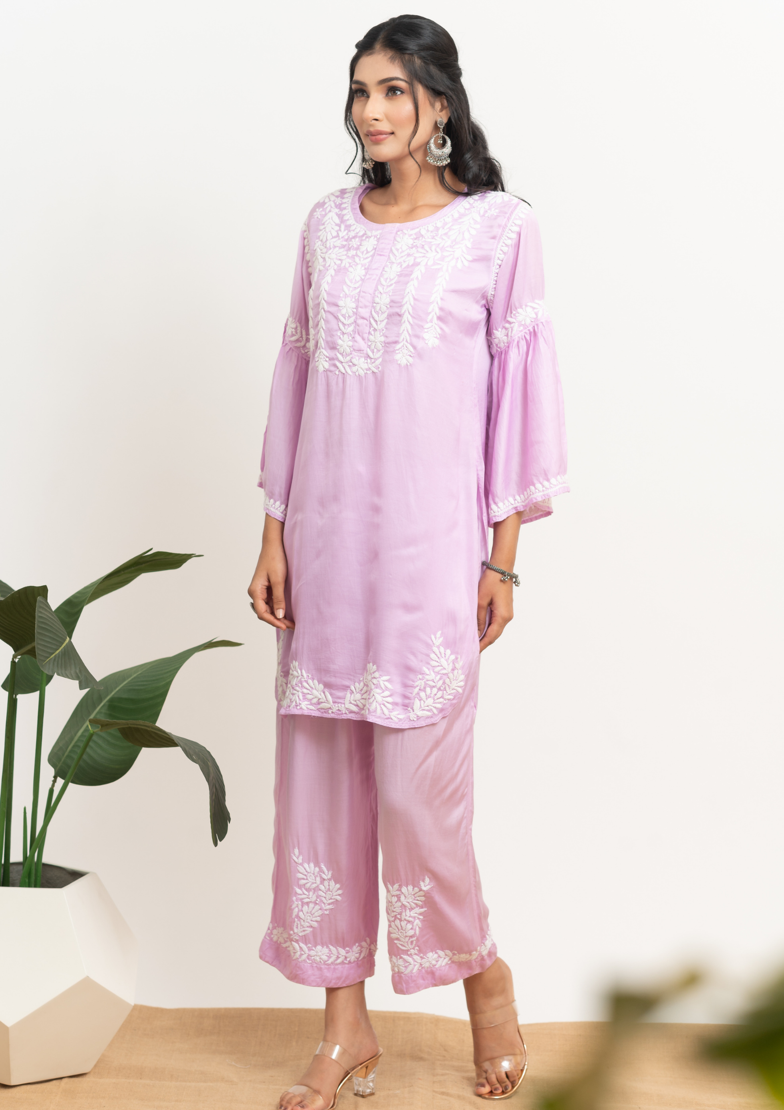 Muslin Chikankari Coord set - Lilac