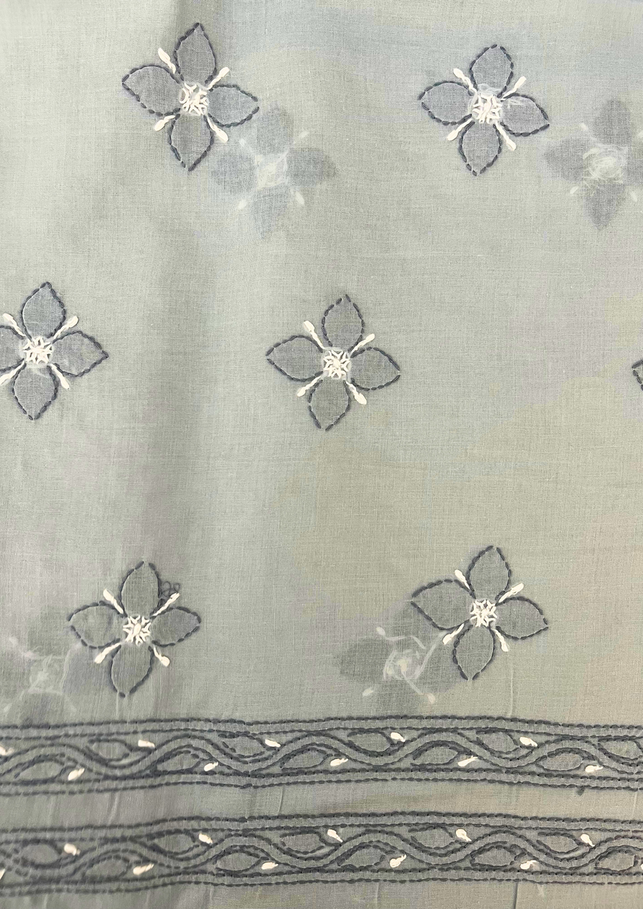 Cotton Chikankari Unstitched Suit - Grey