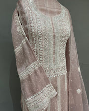 Organza Chikankari unstitch 2pc Anarakali - Mauve Ombre