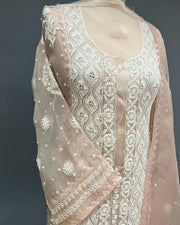 Organza Chikankari Unstitch 2pc Suit - Nude Pink