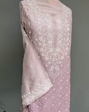 Chanderi Chikankari Co ord Set - Mauve