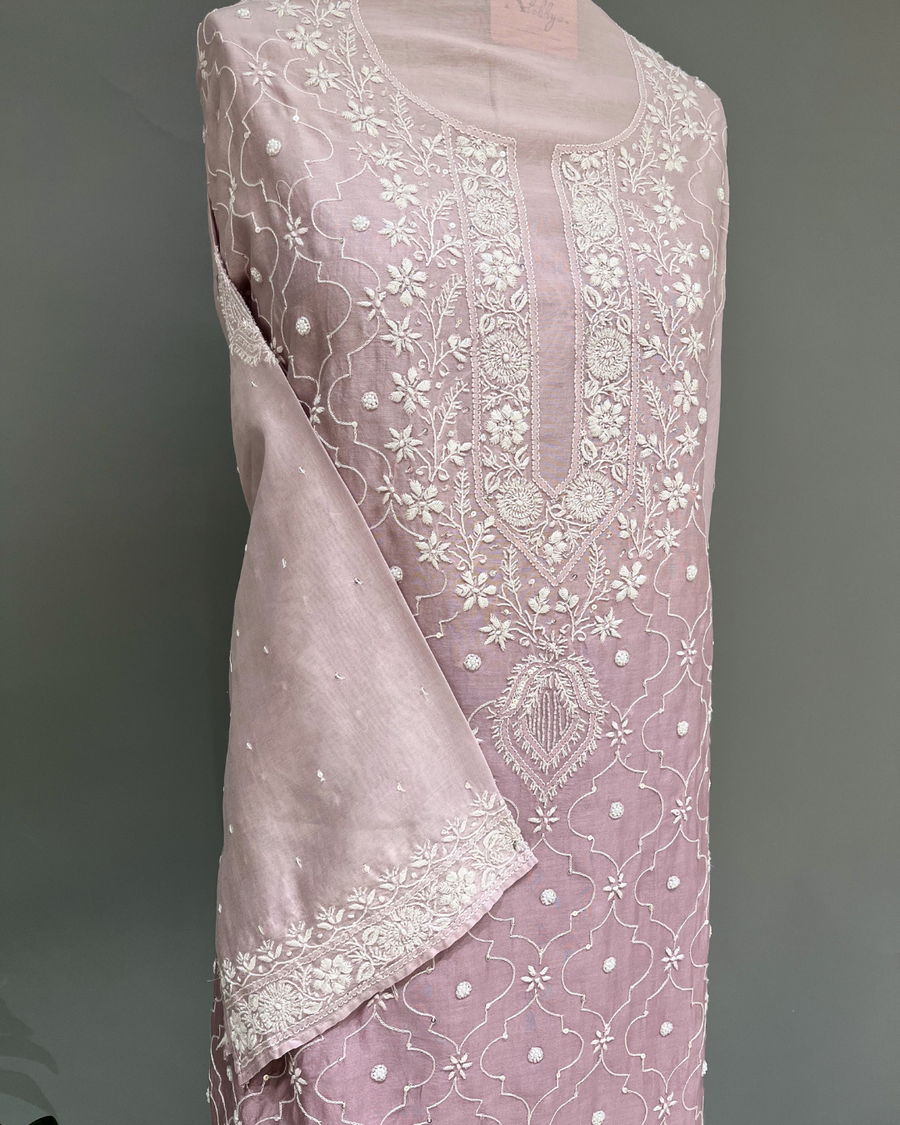 Chanderi Chikankari Co ord Set - Mauve