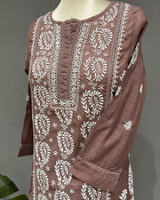 Chanderi Chikankari Co-ord Set - Rosewood