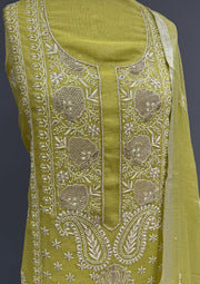 Tissue Chikankari Unstitch 2pc Suit - Neon Green