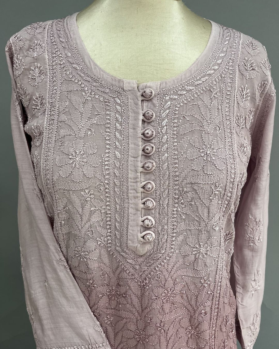 Muslin Chikankari Short Kurti - Dusty Mauve