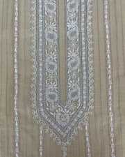 Mul Chanderi Chikankari Unstitched Mens Kurta - Beige