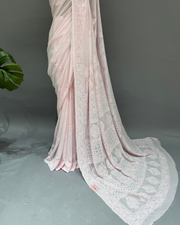Viscose Chikankari Saree - Nude Pink
