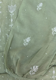 Chikankari Semistitched Mul Chanderi Co-ord Set - Sage Green