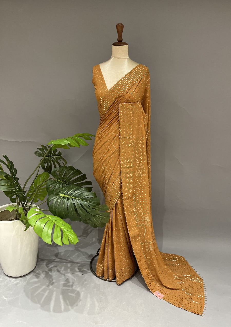Pure Georgette Chikankari Saree - Copper