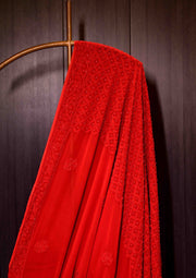 Georgette Chikankari Saree in Red - sc2423544