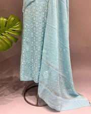 Tissue Chikankari Unstitch 2pc Suit - Capri Blue