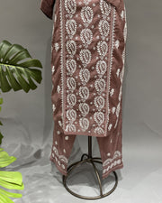 Chanderi Chikankari Co-ord Set - Rosewood