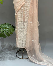 Organza Chikankari Unstitch 2pc Suit - Nude Pink