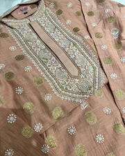 Chanderi Banarsi Chikankari Men's Kurta - Rose Gold