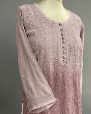Muslin Chikankari Short Kurti - Dusty Mauve