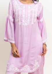 Muslin Chikankari Coord set - Lilac