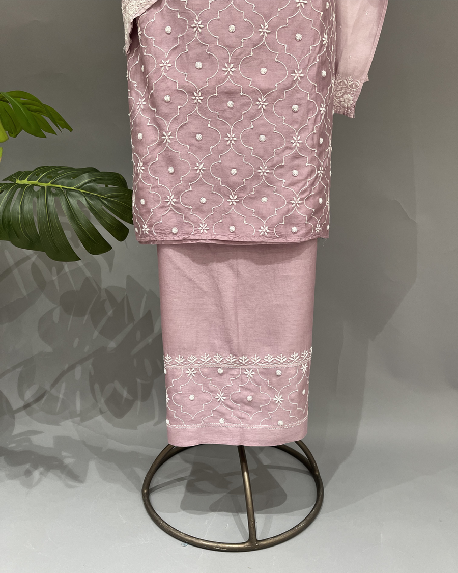 Chanderi Chikankari Co ord Set - Mauve