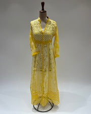 Georgette Anarkali Chikankari Kurta- Sunflower Yellow