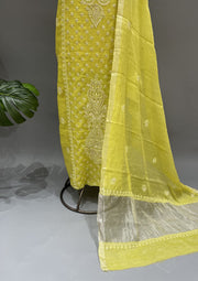 Tissue Chikankari Unstitch 2pc Suit - Neon Green