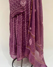 Tissue Chikankari Unstitched Anarkali - Plum Wine