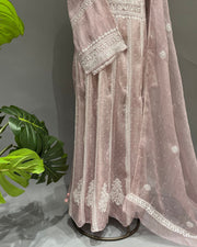 Organza Chikankari unstitch 2pc Anarakali - Mauve Ombre