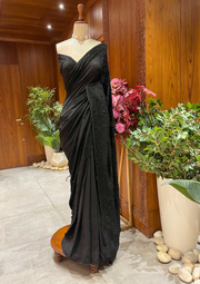 Chikankari Vescouse Saree - Black