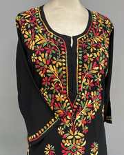 Rayon Chikankari Kurti - Black and Multicolour