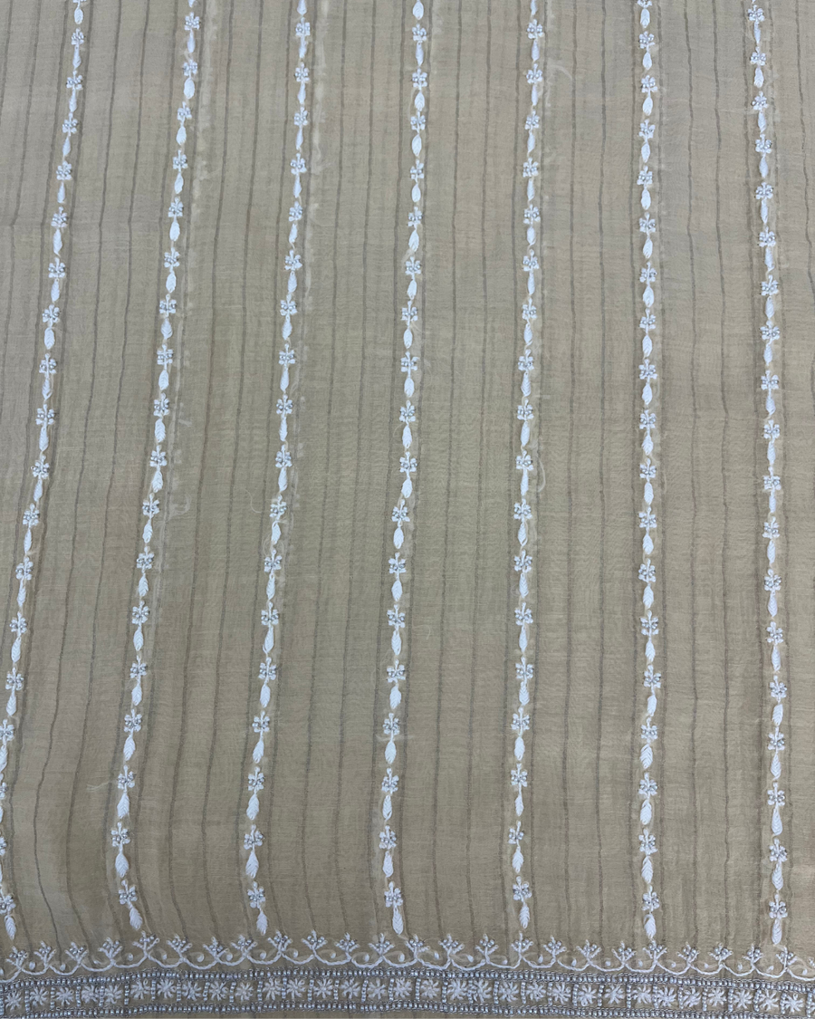 Mul Chanderi Chikankari Unstitched Mens Kurta - Beige