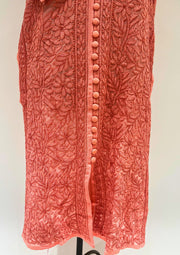 Georgette Chikankari Long Kurti - Coral Pink