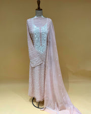 Mul Chikankari Unstitched Anarkali - Nude Pink