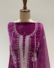 Velvet Chikankari Unstitched 2pc Suit Set - Light Plum