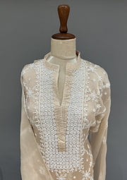 Organza Chikankari Semistitch Co-ord Set - Honey Beige