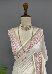 Chanderi Chikankari Saree - Ivory