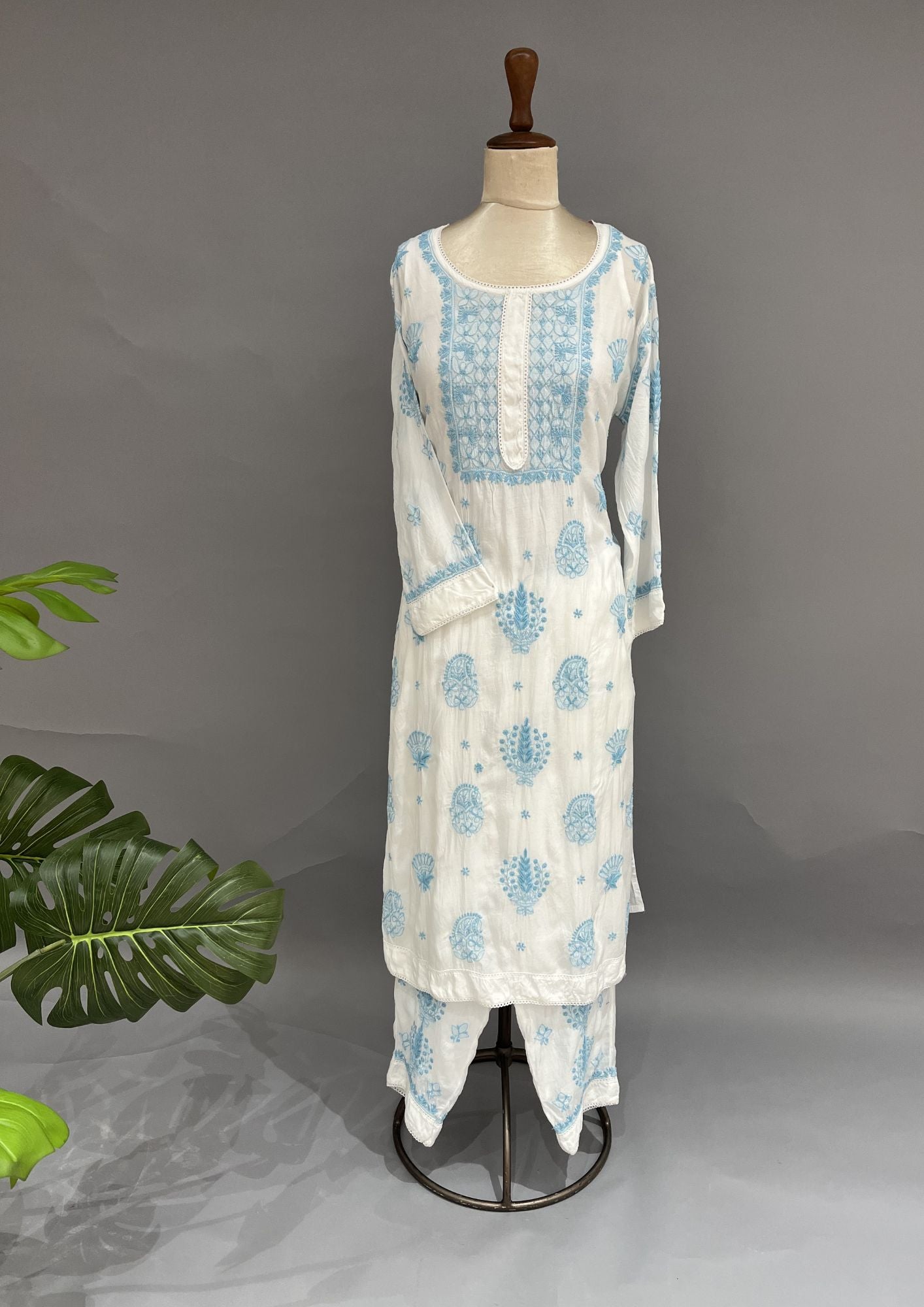 Muslin Chikankari Co-ord Set - White