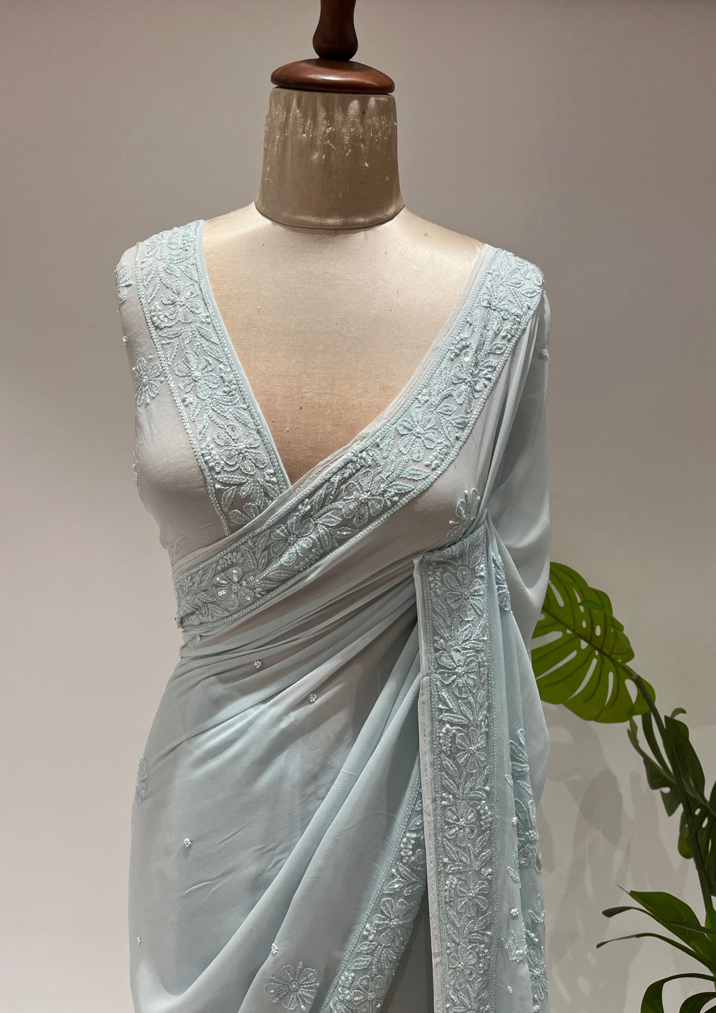Viscose Chikankari Saree - Powder Blue