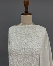 Pure Georgette Chikankari Unstitch Anarkali - White