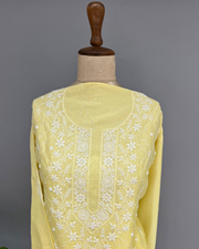 Chanderi Chikankari Co ord Set - Lemon Yellow