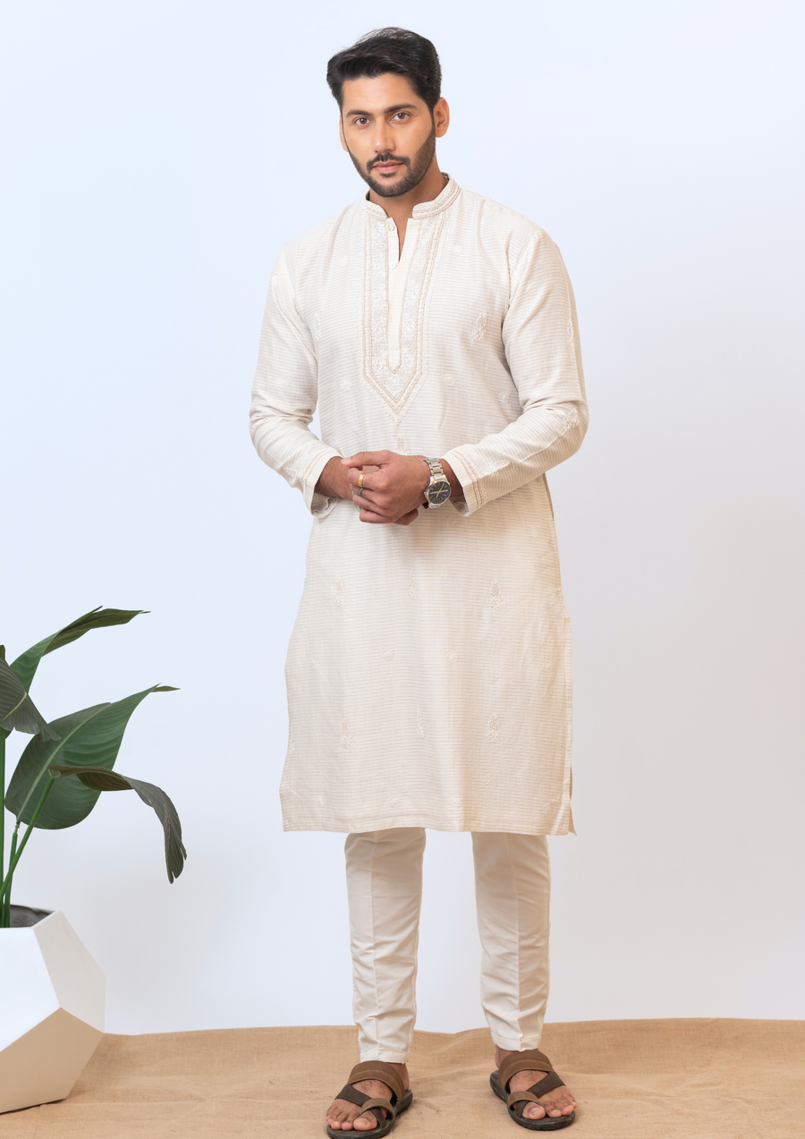 Chanderi Men's Kurta - Cream White