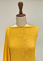 Viscose Chikankari Unstitched 2 pc Suit - Mustard Yellow