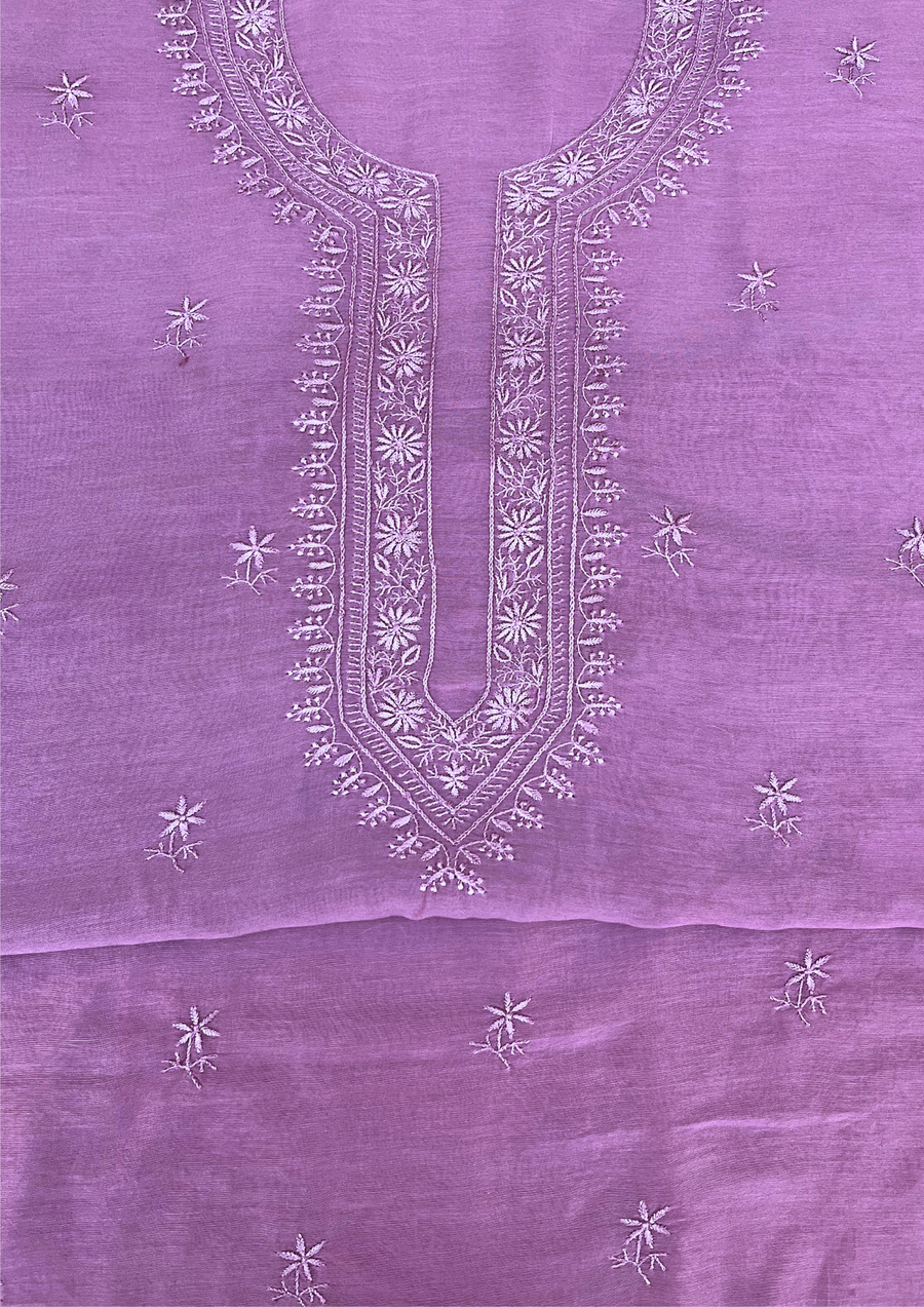 Chanderi Chikankari Unstitched Mens Kurta - Mauve
